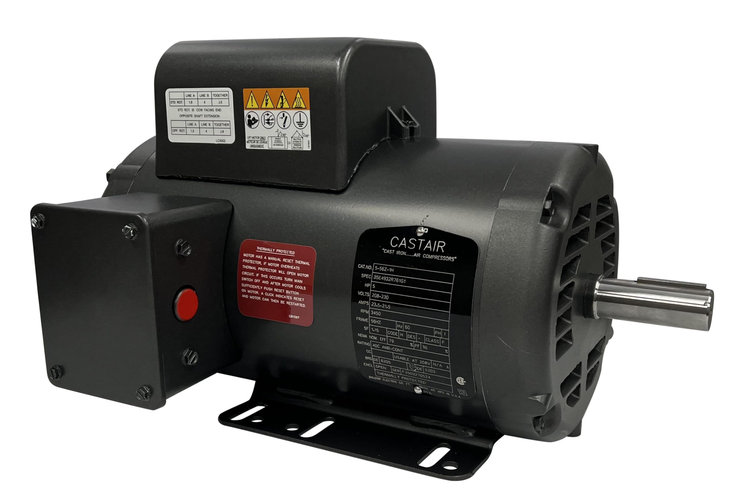 BALDOR 5HP AIR COMPRESSOR ELECTRIC MOTOR, 56HZ FRAME, 3450RPM, 208